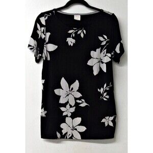 SOMA Black White Floral Super Soft Short Sleeve Shirt Top (S)